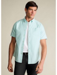 charles tyrwhitt ανδρικό κοντομάνικο oxford πουκάμισο slim fit με button down γιακά