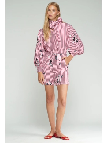 vilagallo γυναικείο σορτς βαμβακερό ριγέ με floral print