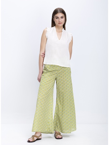 colores γυναικεία βαμβακερή παντελόνα wide leg με leafy