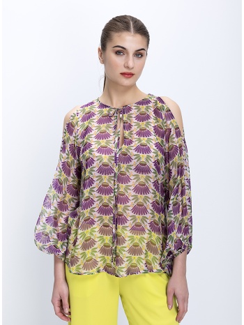 γυναικεία μπλούζα με cold shoulder και floral εμπριμέ σχέδιο