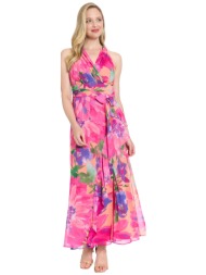 stella lorand γυναικείο maxi φόρεμα floral με halter λαιμόκοψη