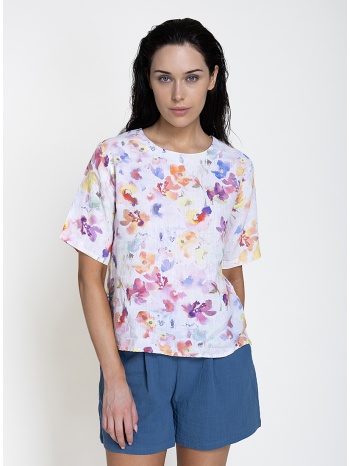γυναικεία λινή μπλούζα με floral μοτίβο για all-day σε προσφορά