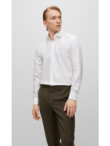 hugo ανδρικό μονόχρωμο πουκάμισο βαμβακερό slim fit easy