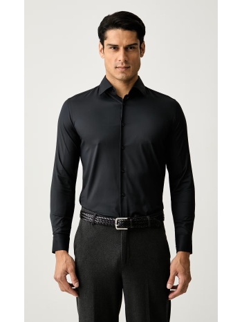 boss ανδρικό μονόχρωμο πουκάμισο slim fit με 4-way stretch