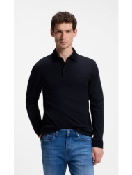 boss ανδρικό μονόχρωμο βαμβακερό polo regular fit με μακρύ μανίκι για business casual εμφανίσεις