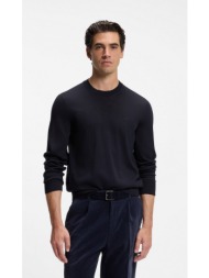 boss ανδρική μάλλινη regular fit πλεκτή μπλούζα merino με κεντημένο logo