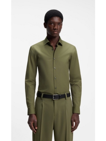 hugo ανδρικό μονόχρωμο πουκάμισο βαμβακερό slim fit easy