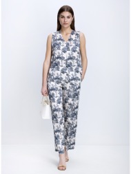 γυναικεία παντελόνα straight fit με toile de jouy print