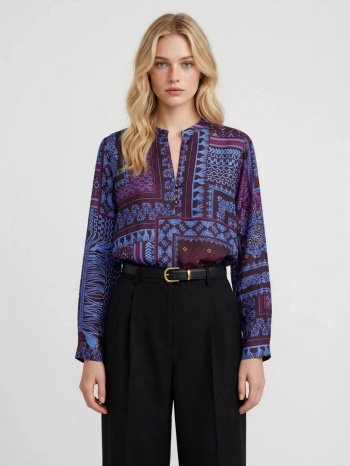 momoni γυναικεία μεταξωτή μπλούζα regular fit εμπριμέ με