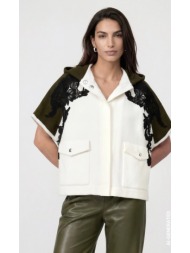 monari γυναικεία εκρού πλεκτή κάπα regular fit με δαντέλα κουκούλα και τσέπες για elegant casual εμφ