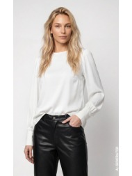 monari γυναικεία εκρού μονόχρωμη μπλούζα regular fit με βολάν και φαρδιές μανσέτες για elegant casua