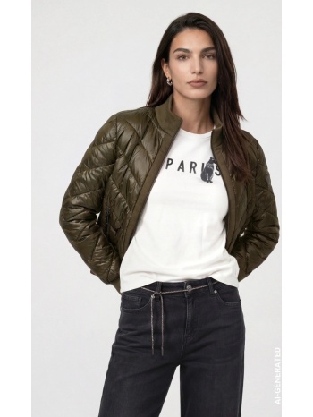 monari γυναικείο καπιτονέ μπουφάν λαδί regular fit για