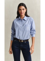 gant γυναικείο βαμβακερό ριγέ πουκάμισο relaxed fit με κέντημα στην τσέπη για smart casual εμφανίσει