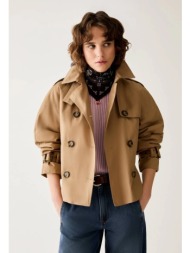 pennyblack γυναικεία cropped καμπαρντίνα μονόχρωμη regular fit με ζώνη για elegant casual εμφανίσεις