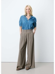 grace & mila γυναικείο παντελόνι wide leg με houndstooth μοτίβο για business & formal εμφανίσεις