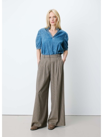 grace & mila γυναικείο παντελόνι wide leg με houndstooth