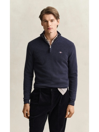 gant ανδρικό μονόχρωμο μάλλινο πλεκτό half-zip regular fit
