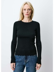 grace & mila γυναικείο μονόχρωμο πλεκτό slim fit με lurex και openwork τελειώματα για elegant casual