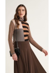maliparmi γυναικείο camel color block πλεκτό πουλόβερ regular fit με intarsia ρίγες viscose blend κα
