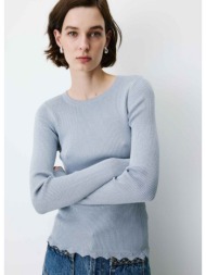 grace & mila γυναικείο μονόχρωμο πλεκτό slim fit με lurex και openwork τελειώματα για elegant casual