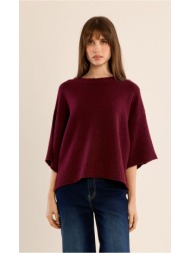 molly bracken γυναικείο μονόχρωμο πλεκτό με μανίκια 3/4 loose fit για all-day εμφανίσεις