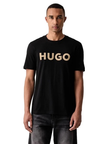 hugo ανδρικό μαύρο μονόχρωμο βαμβακερό t-shirt regular fit