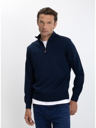 varda ανδρικό πουλόβερ μονόχρωμο half zip regular fit για smart casual εμφανίσεις