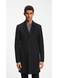 boss ανδρικό μονόχρωμο μάλλινο παλτό με κασμίρ slim fit για business & formal εμφανίσεις
