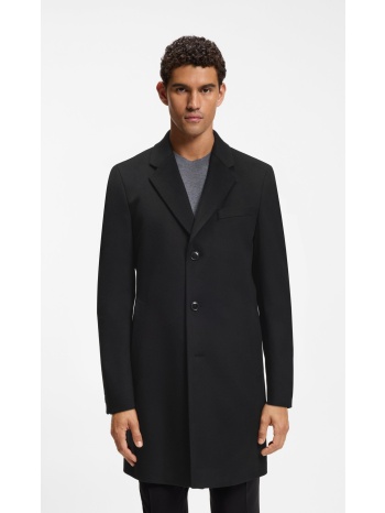 boss ανδρικό μονόχρωμο μάλλινο παλτό με κασμίρ slim fit για