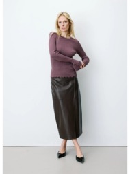 grace & mila γυναικείο μονόχρωμο πλεκτό slim fit με lurex και openwork τελειώματα για elegant casual