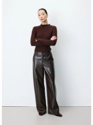 grace & mila γυναικείο παντελόνι barrel wide leg με woven-effect όψη δέρματος για statement & formal