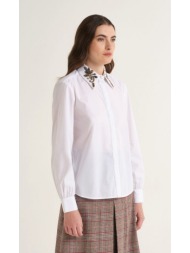 maliparmi γυναικείο natural white μονόχρωμο πουκάμισο regular fit από stretch cotton με κουμπιά από 
