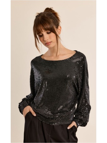 molly bracken γυναικεία μαύρη μπλούζα με strass regular fit