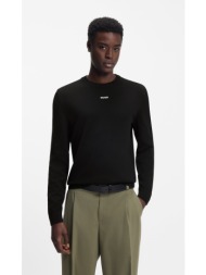 hugo ανδρικό μονόχρωμο βαμβακερό πουλόβερ με logo slim fit για smart casual εμφανίσεις
