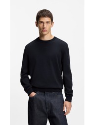 hugo ανδρικό μονόχρωμο βαμβακερό πουλόβερ με logo slim fit για smart casual εμφανίσεις