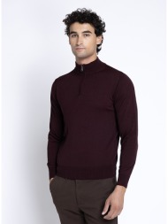 ανδρικό μονόχρωμο πλεκτό regular fit half zip και ψηλό γιακά για smart casual εμφανίσεις