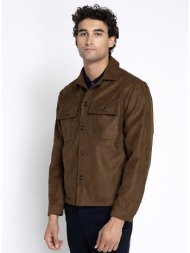 varda ανδρικό καφέ overshirt με σουέτ υφή και τσέπες regular fit για smart casual εμφανίσεις