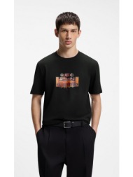 hugo ανδρικό μαύρο μονόχρωμο βαμβακερό t-shirt regular fit με graphic print για casual εμφανίσεις