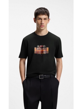 hugo ανδρικό μαύρο μονόχρωμο βαμβακερό t-shirt regular fit
