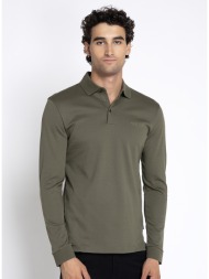 boss ανδρικό μονόχρωμο βαμβακερό polo regular fit με μακρύ μανίκι για business casual εμφανίσεις