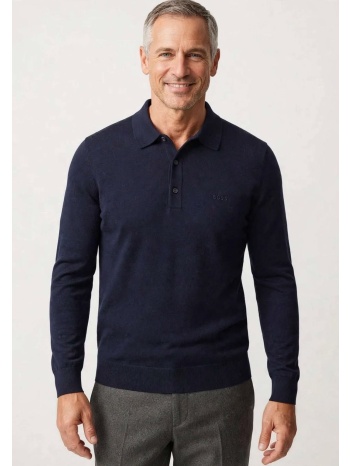 boss ανδρικό μονόχρωμο μάλλινο πλεκτό polo regular fit για