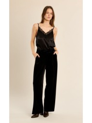 molly bracken γυναικείο μαύρο βελούδινο παντελόνι straight fit για βραδινές & formal εμφανίσεις