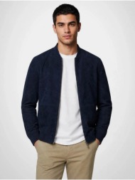 mcgregor μονόχρωμο δερμάτινο suede bomber jacket regular fit με φερμουάρ και πλαϊνές τσέπες για smar
