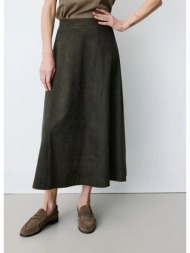 grace & mila γυναικεία χακί μονόχρωμη maxi φούστα a-line fit από suede effect ύφασμα ψηλόμεση για el