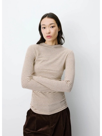 grace & mila γυναικεία μπεζ ριγέ μπλούζα slim fit με ψηλή