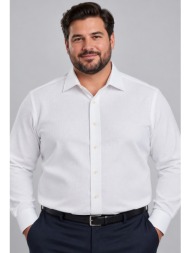 camicissima plus size ανδρικό λευκό μονόχρωμο βαμβακερό πουκάμισο non iron regular fit με ανάγλυφη ύ