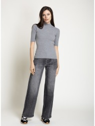 gaudi γυναικείο γκρι βαμβακερό denim παντελόνι wide leg με strass λεπτομέρειες για statement εμφανίσ