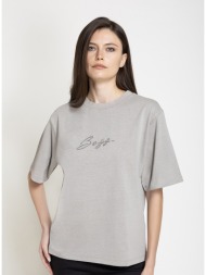 boss γυναικείο βαμβακερό t-shirt με logo από strass regular fit για smart casual εμφανίσεις