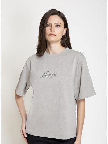boss γυναικείο βαμβακερό t-shirt με logo από strass regular