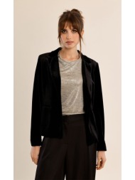 molly bracken γυναικείο μαύρο βελούδινο σακάκι cropped slim fit για βραδινές & formal εμφανίσεις